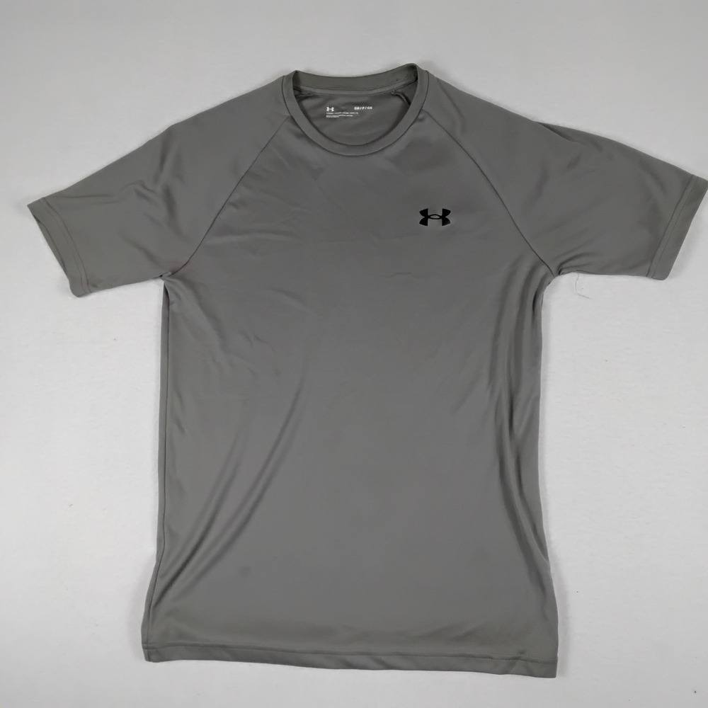 Under Armour Mens Tech T-Shirt Small Gray HeatGear Loose Fit Short Sleeve Tee